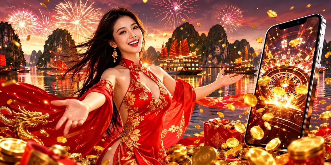 Người dùng trải nghiệm casino trực tuyến trên điện thoại tại vịnh Hạ Long trong không khí lễ hội