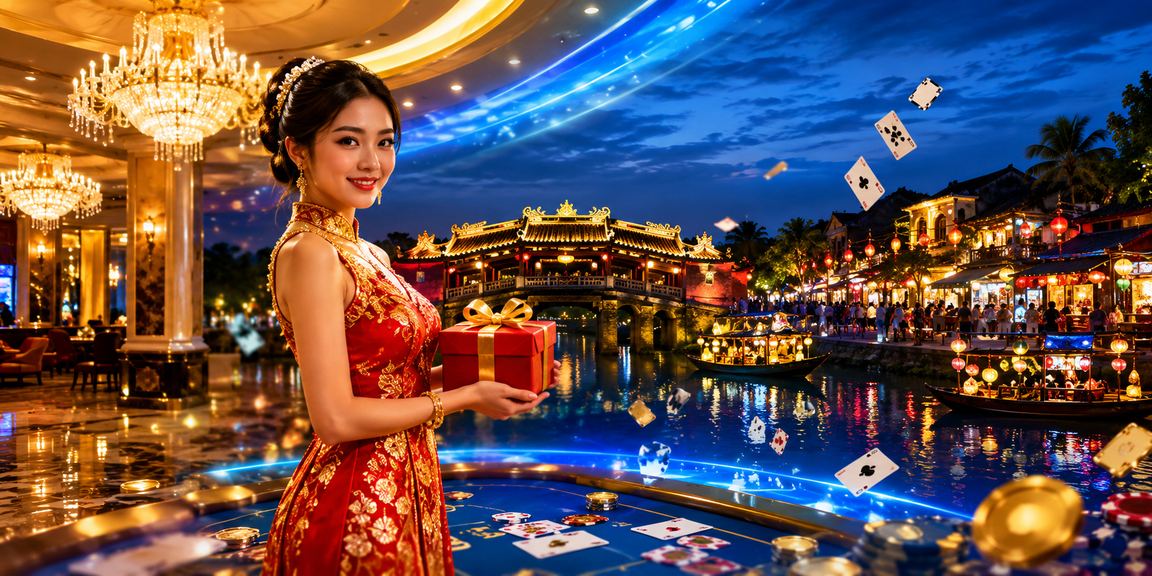 Người chơi card game tại chợ đêm Hội An, không khí vui nhộn và sôi động